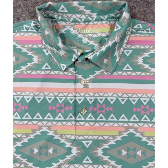 Chubbies Mens Polo Shirt Medium En Fuegos Performance Southwest Geometric Golf - Picture 3 of 12